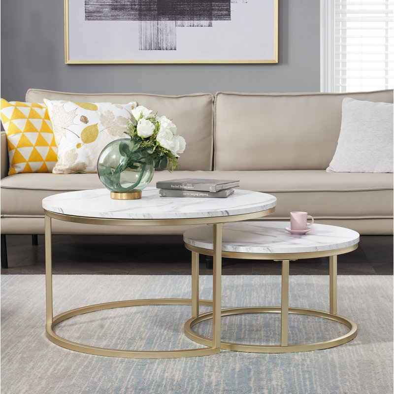 Enid Nesting Coffee Table, White, Gold