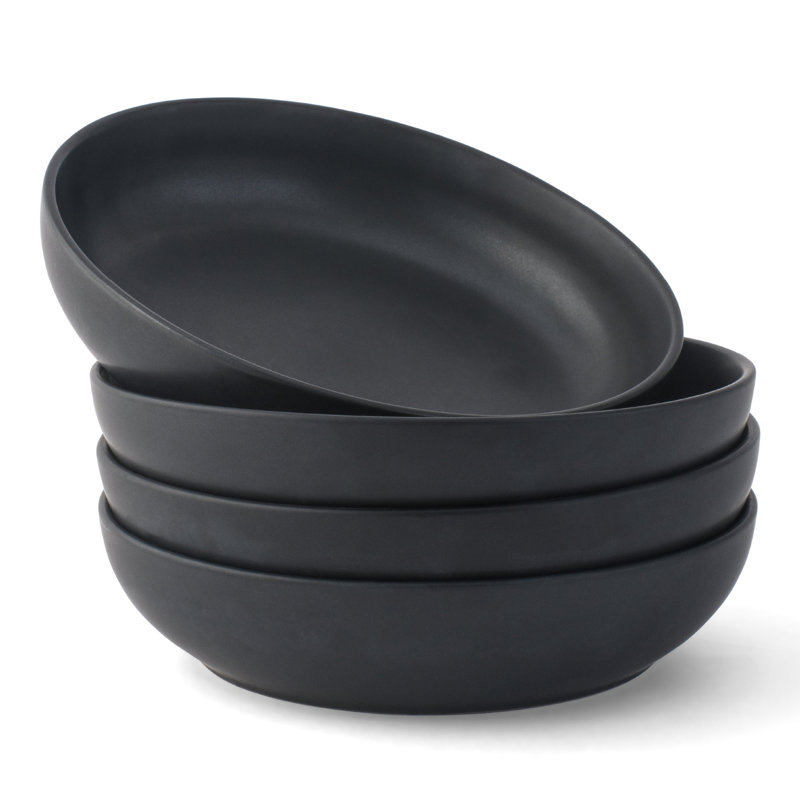 JoyJolt Mesa 4-Piece Stoneware Pasta Bowl Set, 40 oz, Noir mat