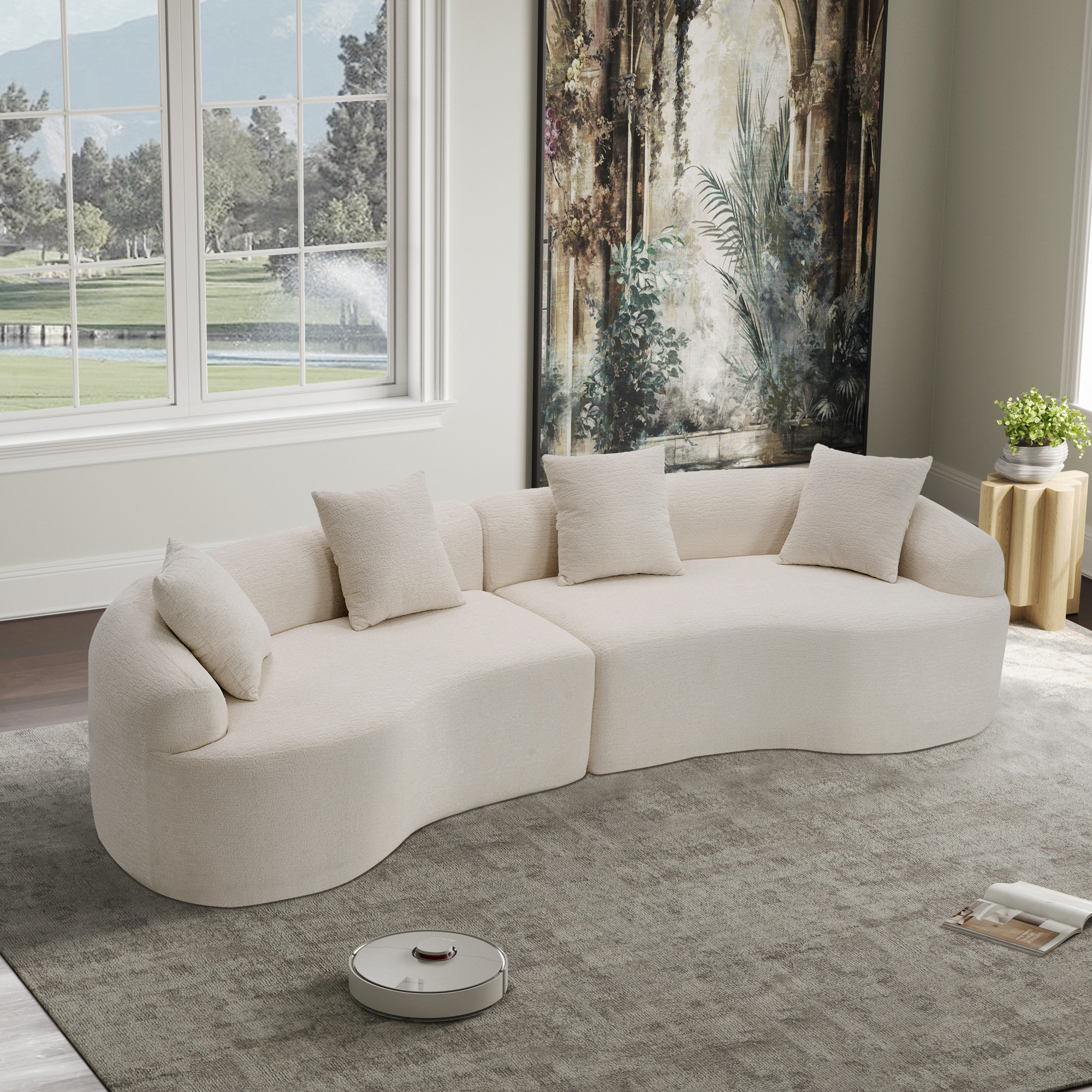 Ivy Bronx Chenille Curved Sofa - Luxurious 4-Seater