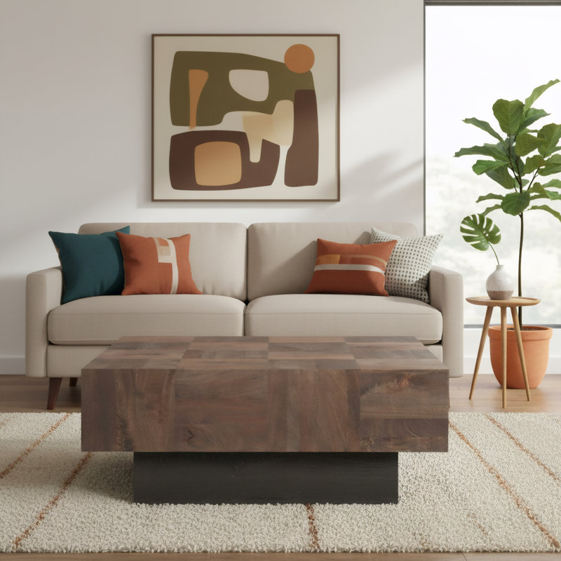 Camari Solid Wood Pedestal Coffee Table, Walnut