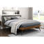 Lit plateforme double avec tête de lit tapissier châtaignier et revêtement texturé gris foncé-1036396870