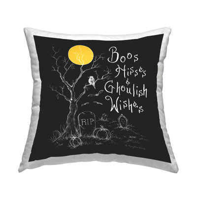 Boos Hisses Ghoulish Wishes Halloween Printed Throw Pillow Design By Mary Ann June