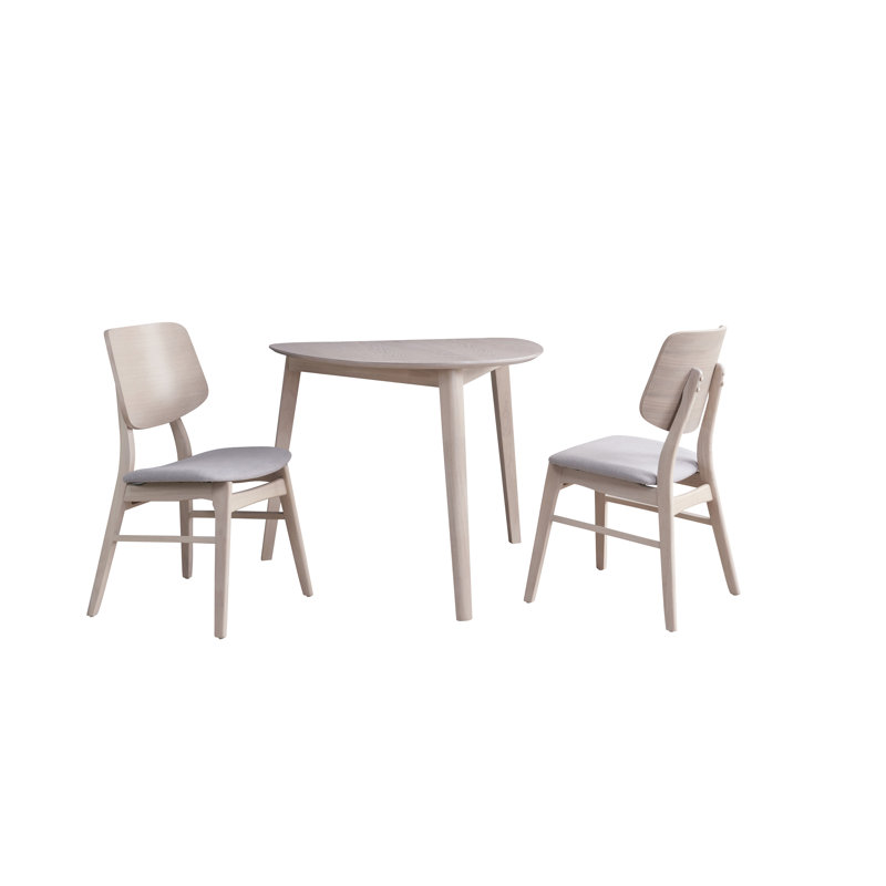 Ensemble de salle à manger en bois 3 pièces avec table de coin et 2 chaises Lyan, Frêne blanc / gris