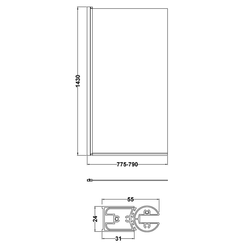 Pacific 775mm - 775mm W x 1435mm H Hinged Semi-Frameless Tub Door with Clear Glass