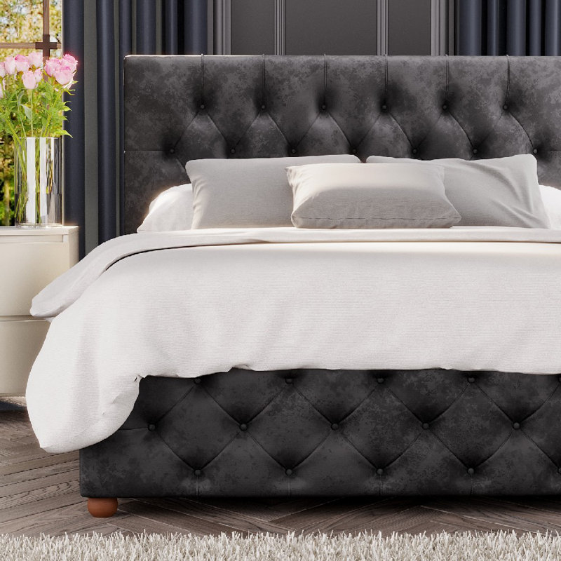 Upholstered Ottoman Bed, Double (4'6), Black