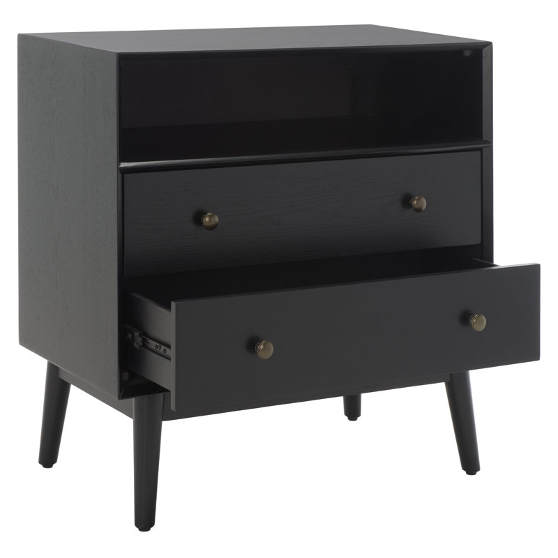 Commode décorative 2 tiroirs en bois massif, Noir