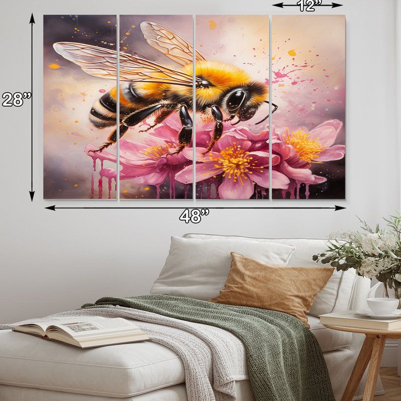 «Bumble Bee On Pink Flower», reproduction sur toile, animaux