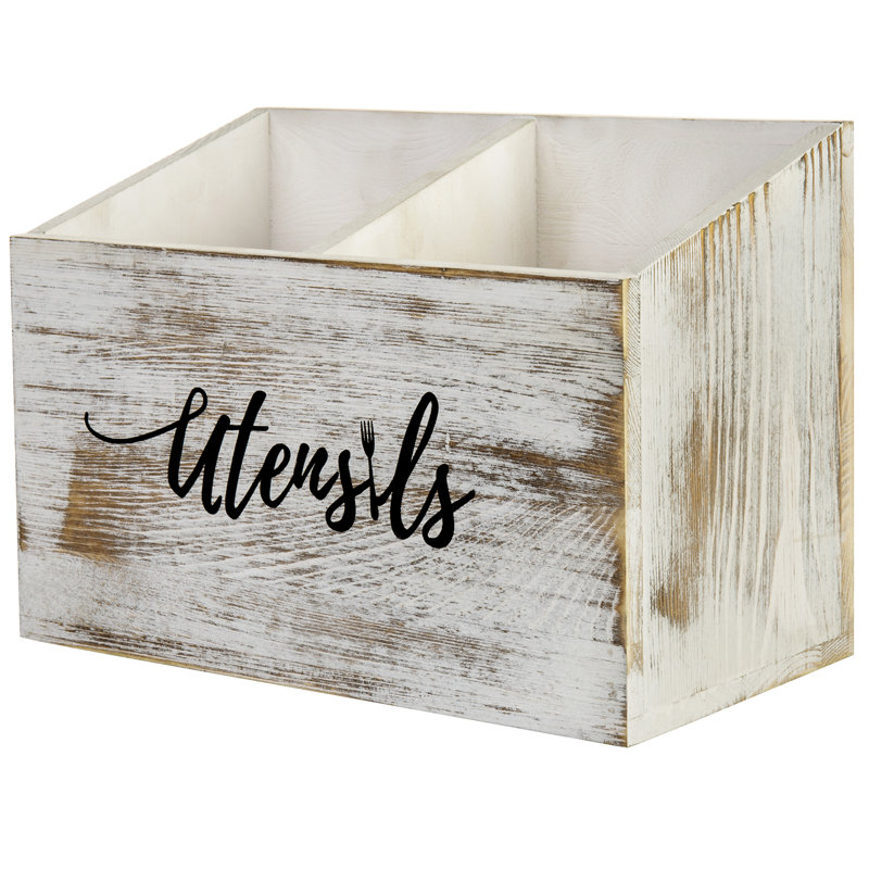Metal Rectangle Flatware Caddy, White Wash