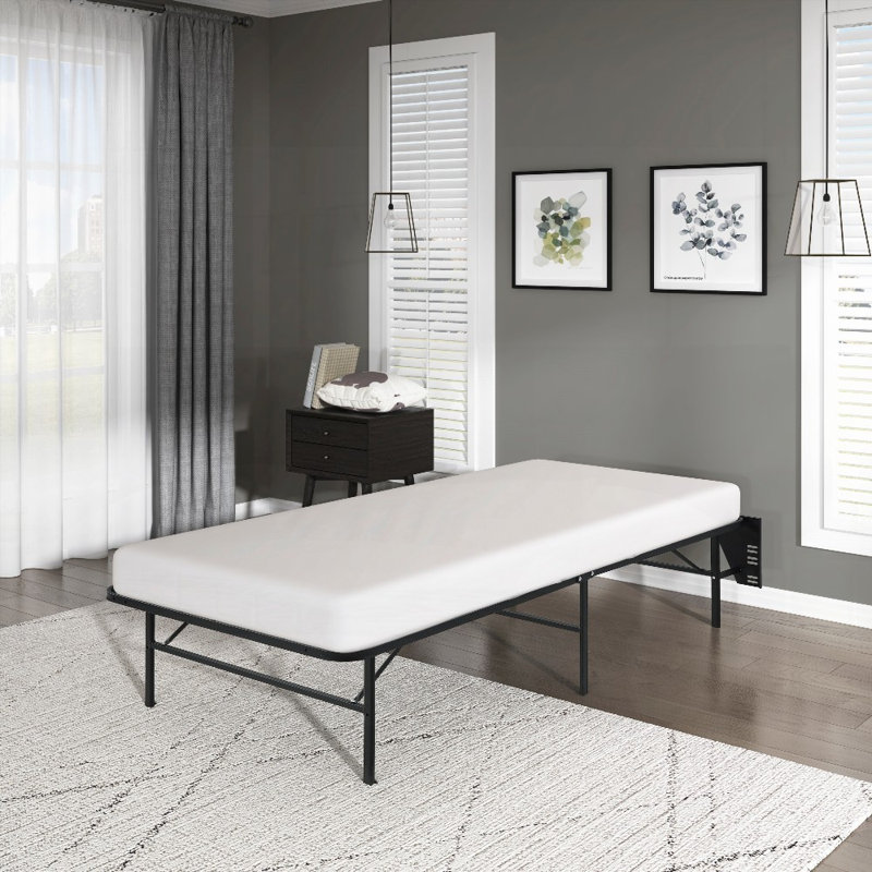 Twin Size Black Metal Platform Foldable Bed Frame with 14"H High Profile Design and No Box Spring Needed, Twin