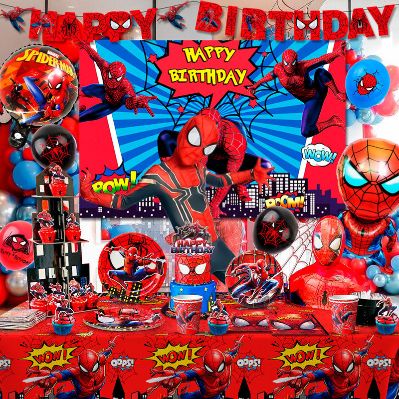 Spiderman Party Supplies,85 pcs Party Decorations & Spiderman Tableware Set