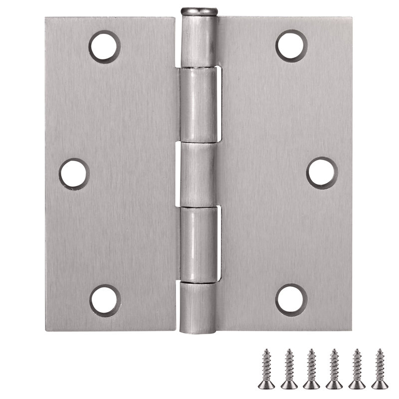 Satin Nickel 3.5" Square Steel Door Hinges Set