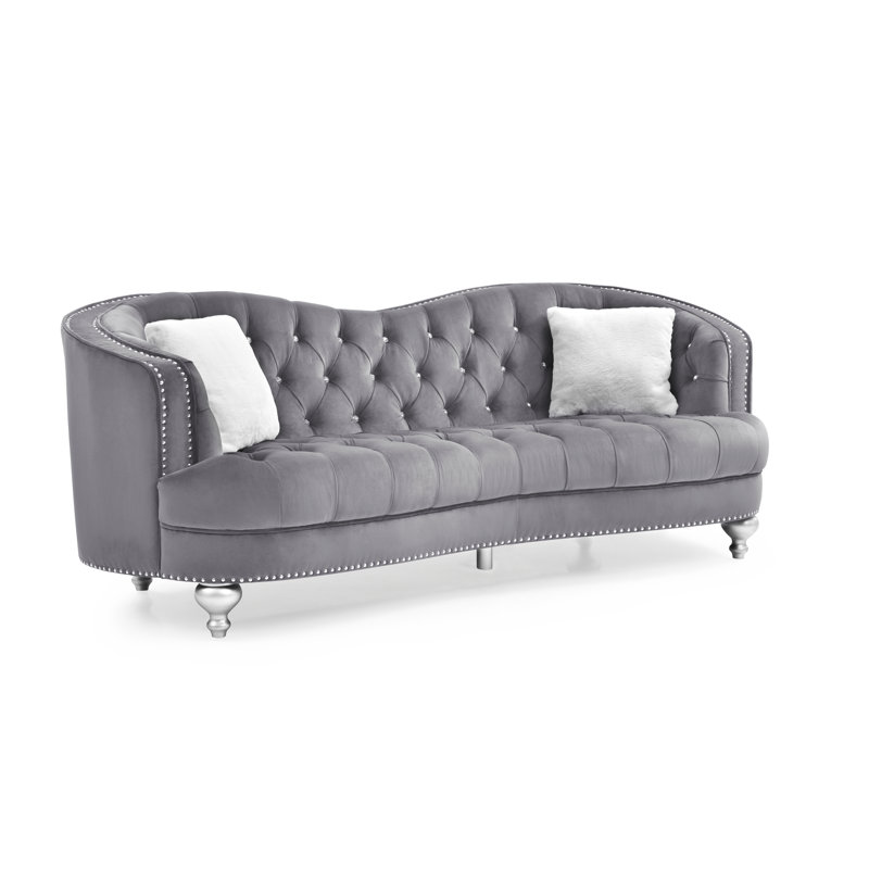 Ernst Recessed Arm Curved Loveseat, Gray, 35"H x 90"W x 37"D