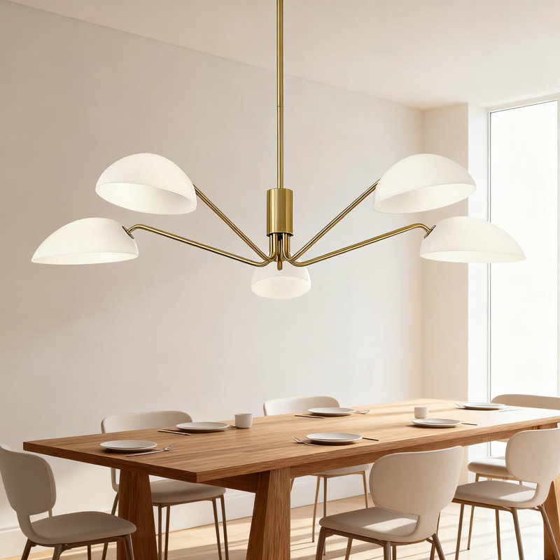 Modern 5-Light Adjustable Chandelier With Universal Wheel For Sloped Ceilings, LED Acrylic Ceiling Light Fixture For Living Room Dining Room Bedroom