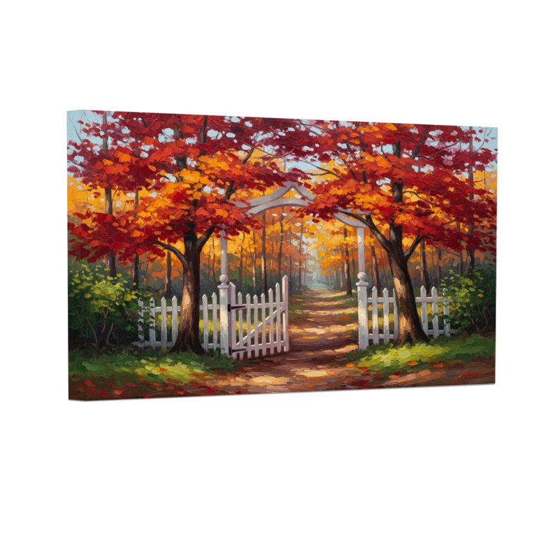 Paysage et nature Automne, arbres, sentier, barrière, scène de jardin, H 16 po x l 24 po