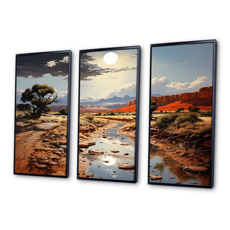 «Moonlit Sunset On Canyon Landscape I - Canyon & Desert», art mural, H 28 po x l 36 po x P 1 po, Cadre flottant noir