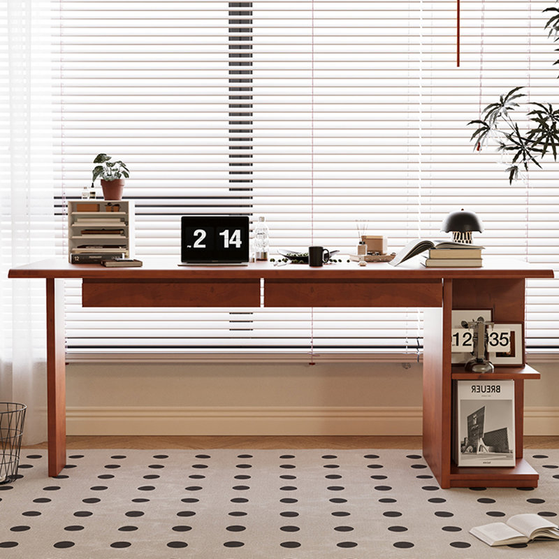 Bureau d'écriture rectangulaire à 3 tiroirs en bois massif brun rougeâtre, H 29,53 po x l 70,87 po x P 31,5 po