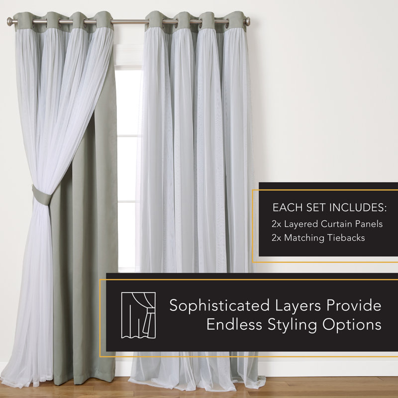 Nunley Layered Solid Color Room Darkening Thermal Grommet Curtain Panels, 52" W x 108" L, Soft Gray