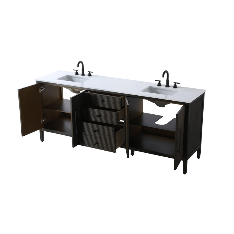 Meuble-lavabo double 84 po, Chêne chocolat