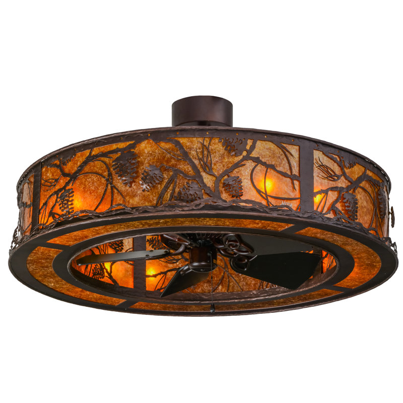 Rustic Lodge 8 - Light Steel Dimmable Drum Chandelier, Mahogany Bronze