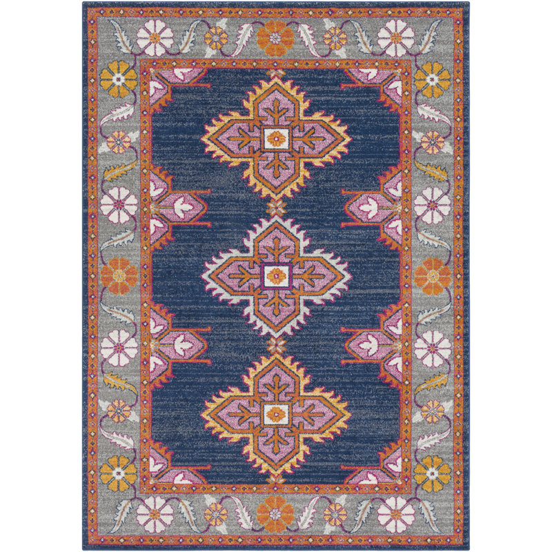 Tapis oriental bleu / orange Adelia, Rectangle 7 pi 10 po x 10 pi 3 po