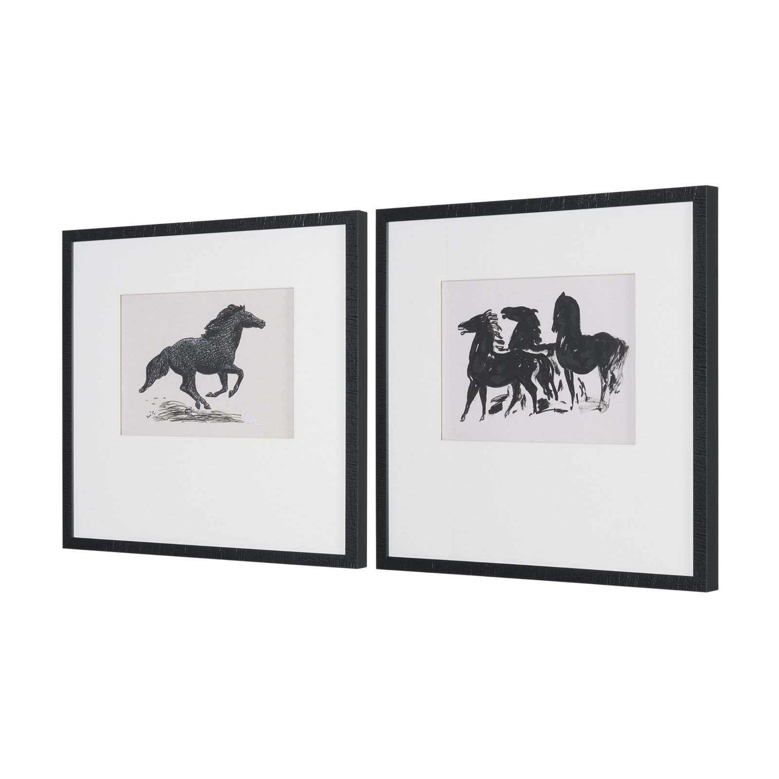 Zwarte Paarden (Set Of 2) By Leo Gestel Hand-Embellished Framed Artwork Matted Under Glass