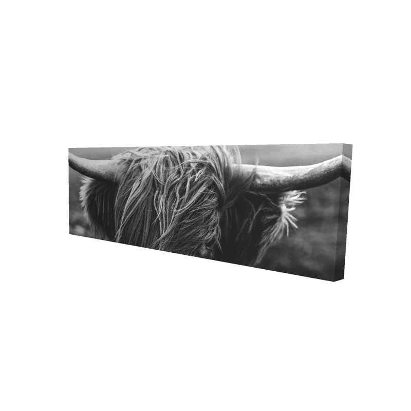Portrait monochrome de vache Highland - toile noire décor de salon