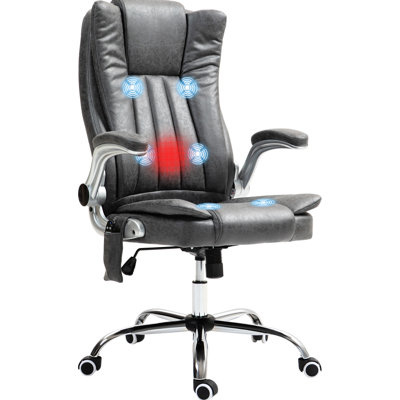 Computer Chair With Vibration Massage, Gray - Heated Lumbar, Leather-Like Fabric, Adjustable Height, Swivel Wheels, Flip-Up Office Chair, Gray, And Heat Benefits, Flip-Up