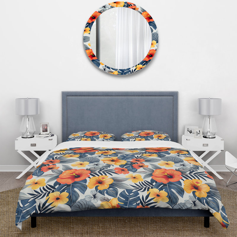 Ensemble de housse de couette rouge et jaune Midcentury Flower Gardens - Midcentury Flowers