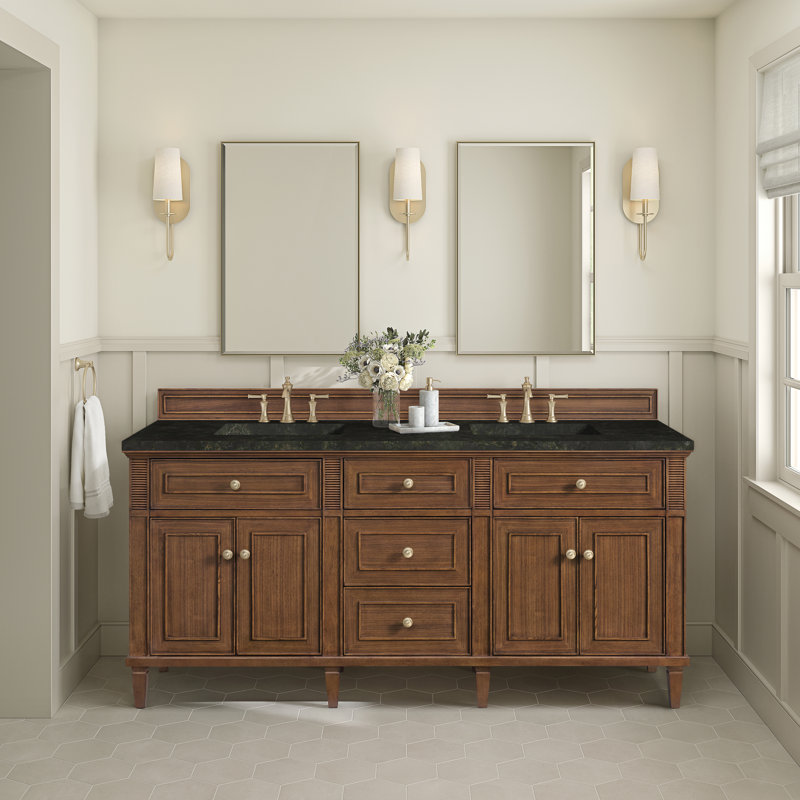 Lorelai 72'' W Double Vanity, Mid-Century Walnut, Phantome Eclos, 8" Widespread