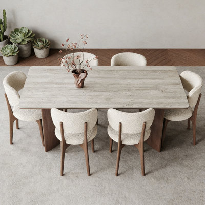 Mid-Century Rectangular Wood & Stone Table