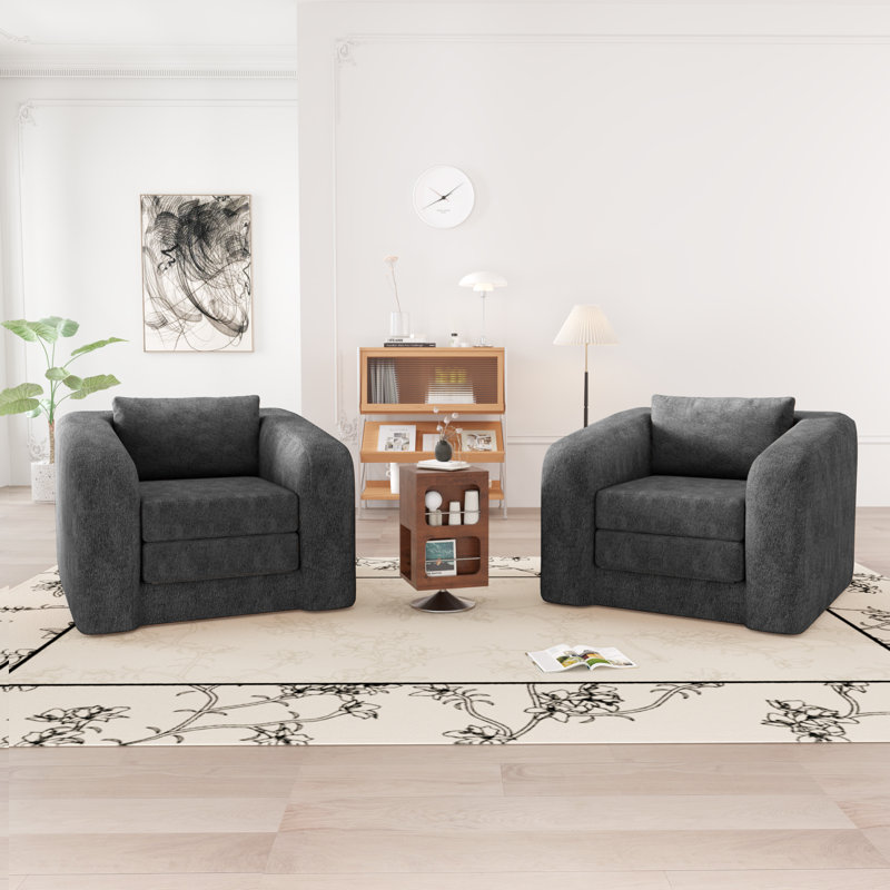 Canapé-lit pliant, canapé rembourré en chenille moderne - fauteuil d'appoint confortable, aucun assemblage requis (ensemble de 2)