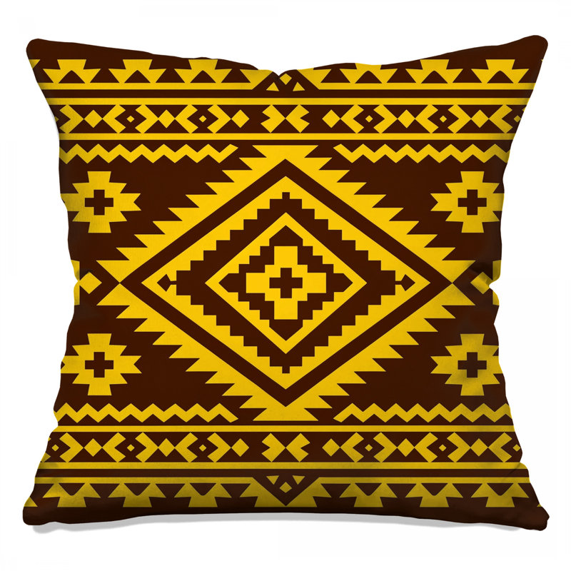 Coussins décoratifs à motif géométrique jaune et brun, 16 x 16 inches