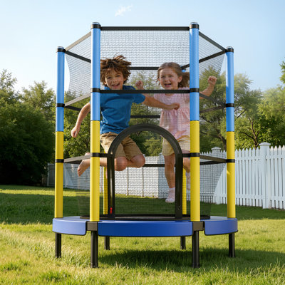 Trampoline pour enfants de 55 po, mini trampoline pour tout-petits de 4,6 pi, capacité de 132 lb pour les jouets de jeu intérieur et extérieur avec filet, facile à assembler, jouets de Noël, cadeaux d'anniversaire pour filles, garçons