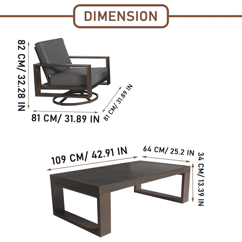 Ensemble de meubles de patio en aluminium 5 pièces avec 4 chaises, Brun, Oui