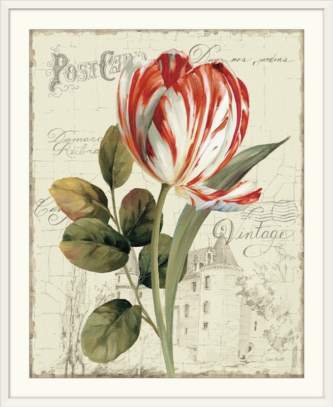 « jardin view ii red tulip » par lisa audit, impression, Cadre blanc, H 23 po x l 20 po x P 1 po