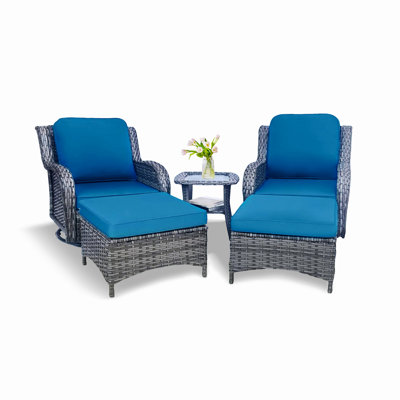 Wicker Patio Furniture Set - 5 Piece Rattan Outdoor Sectional Conversation Sets with 2 Swivel Rocking Chairs,2 Ottomans and 1 Side Table for Porch Deck Garden