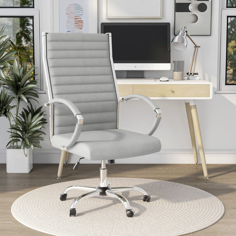 Canelle Ribbed Faux Leather Conference Chair, White
