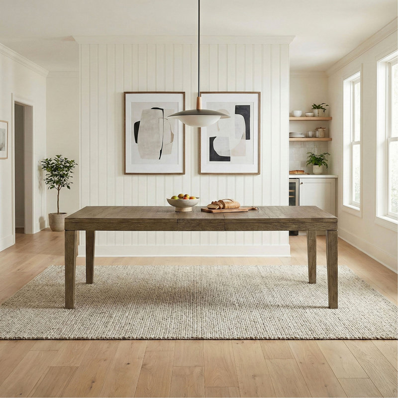 Grande table de salle à manger transitionnelle à finition brune avec rallonge à rallonge de style maison de campagne moderne 1 pièce