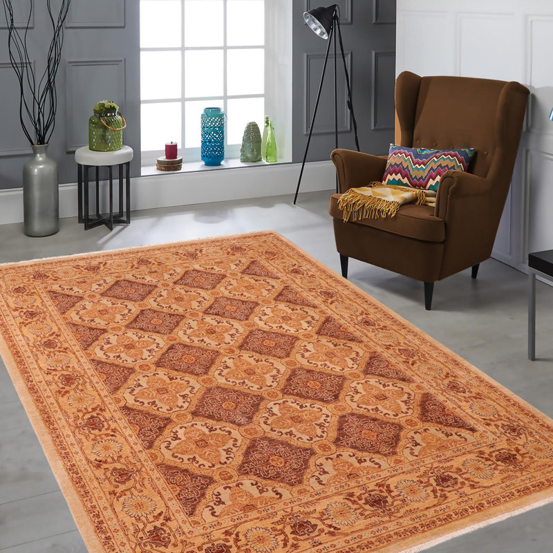Tapis oriental brun en laine noué à la main 6 pi 4 po x 8 pi 5 po Baccio