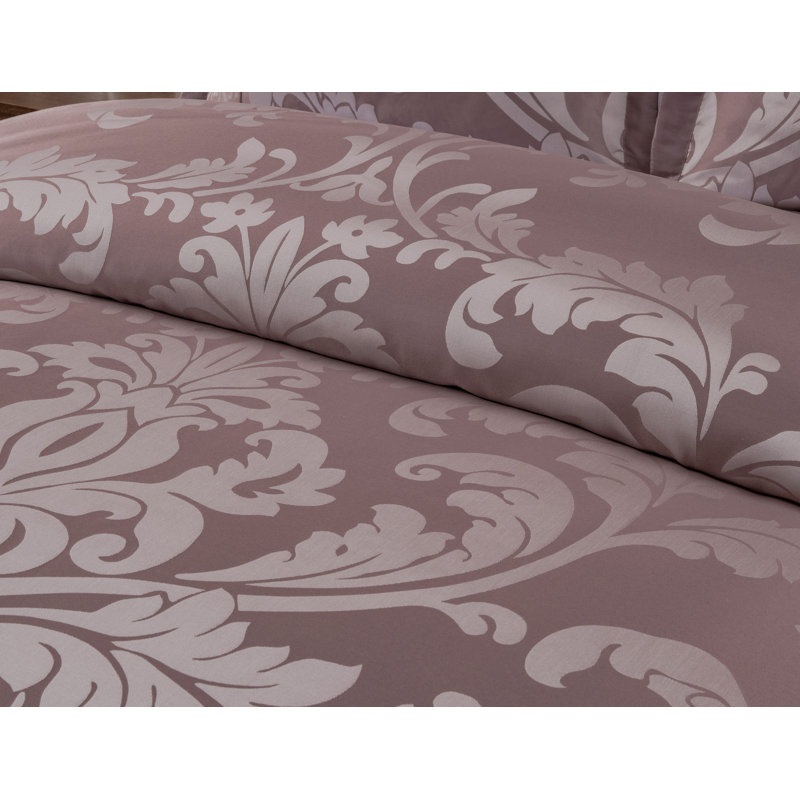 Queen Woodrose and Gray Jacquard Floral Comforter Set