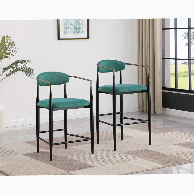 Chaise de comptoir revêtue de tissu vert (ensemble de 2), Vert