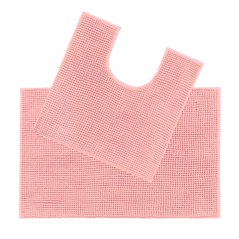 Kulap Chenille Bobble Bath Mat & Pedestal 2pc Set, Blush
