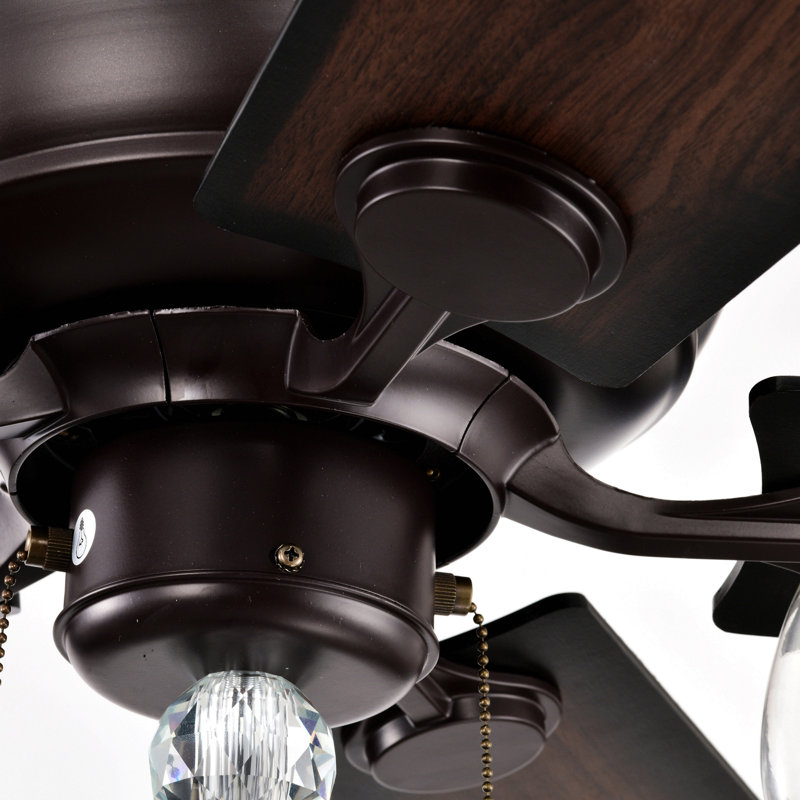 Ventilateur de plafond 52 po à abat-jour en cristal, 3 vitesses, 4 vitesses, 5 pales réversibles en cristal, 5 pièces * E12 (sans ampoule incluse) - Chaîne à tirer à la main