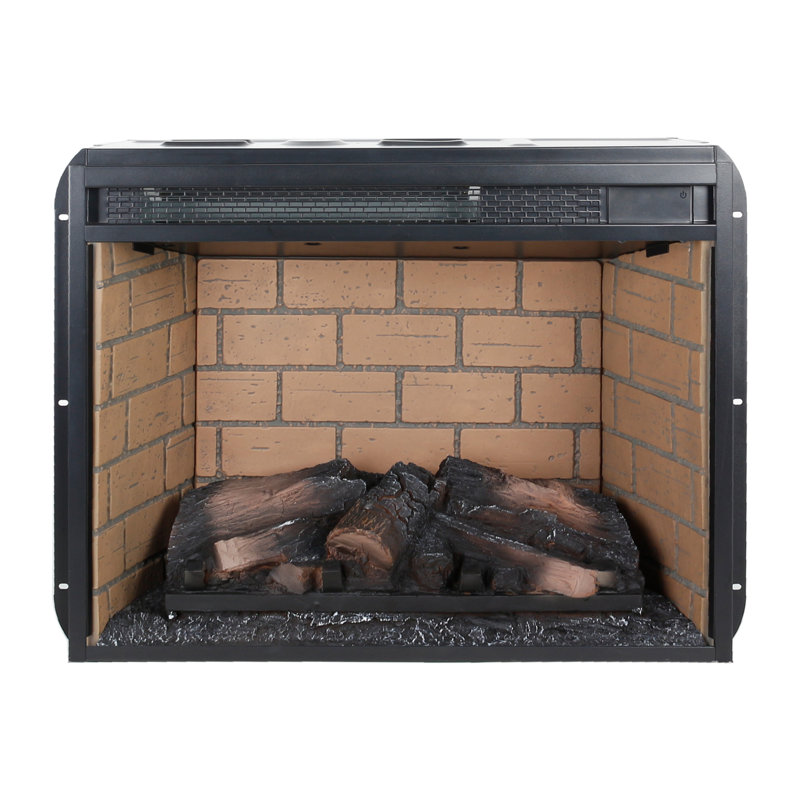 Infrared Quartz Woodlog Fireplace Insert with Brick Design, 18.1" H x 24" W x 8.2" D