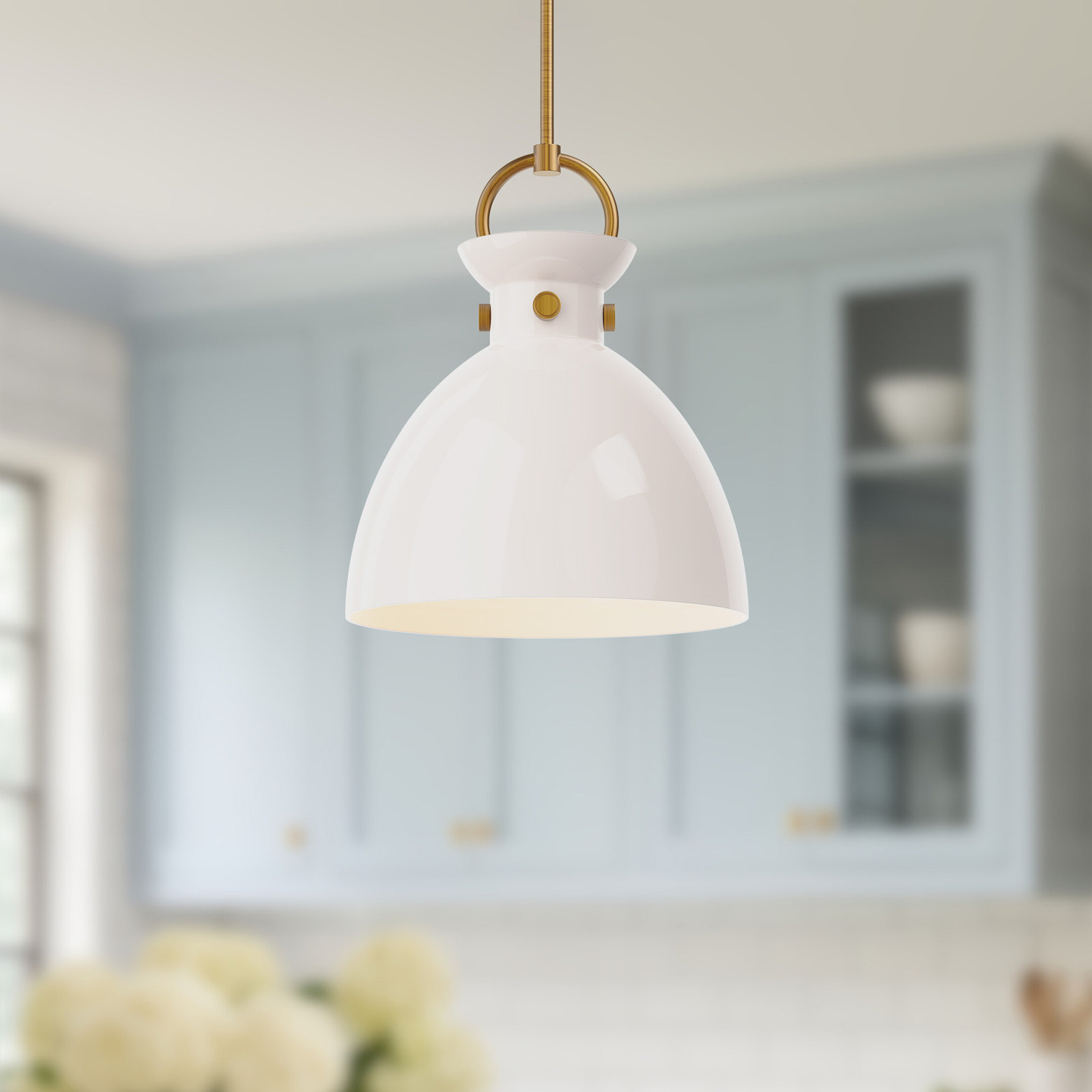 Tinka Single Light Glass Steel Pendant, Aged Gold, 17.13" H x 14" W x 14" D