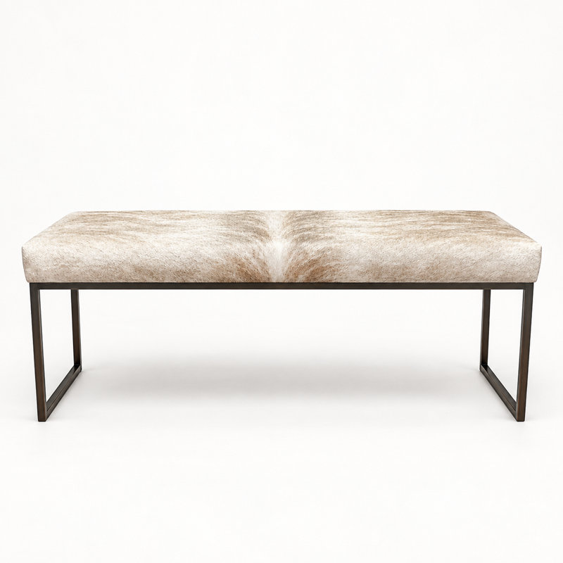 Upholstered Cowhide Stool, 19" H x 48" W x 16" D
