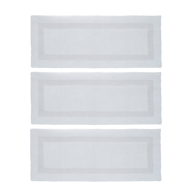 Tapis de salle de bain - Ensemble de 3 tapis de bain en coton moelleux 60 x 24 pouces - Tapis de bain lavables à la machine pour la salle de bain, la cuisine ou la salle de lavage (blanc)