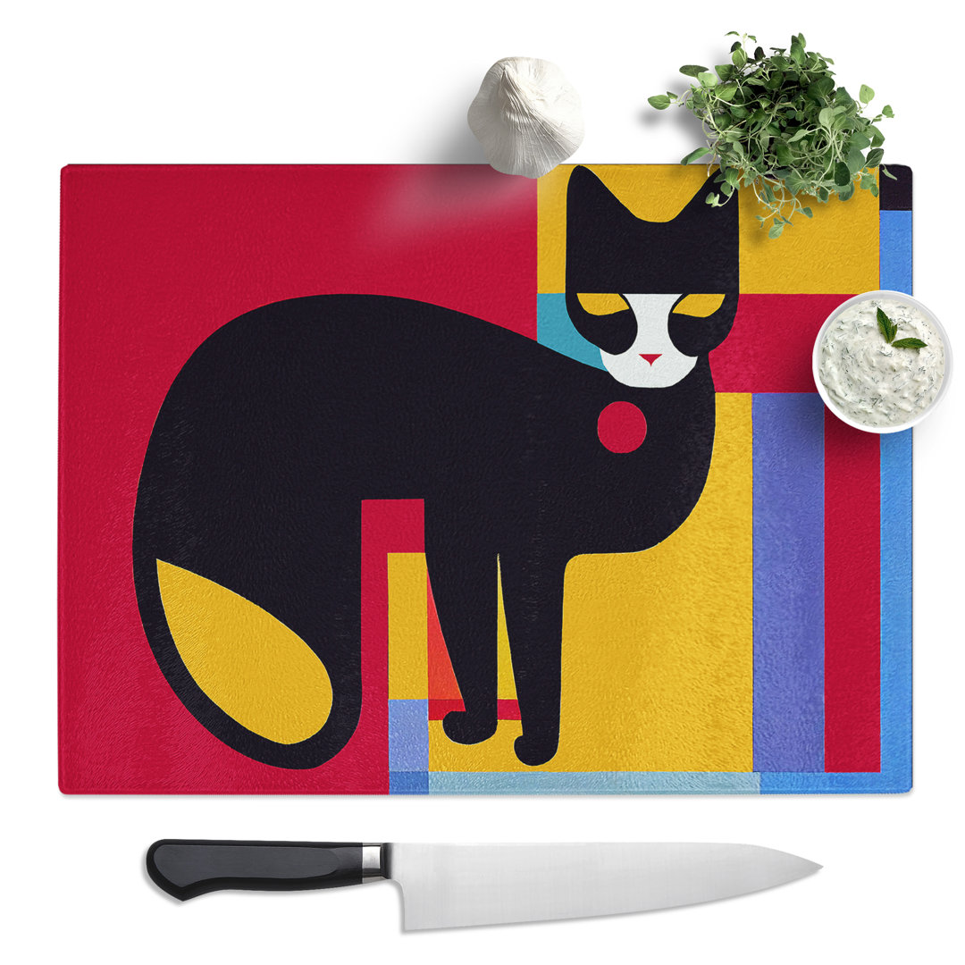 Abstract Cat Vol.5  Glass Chopping Board