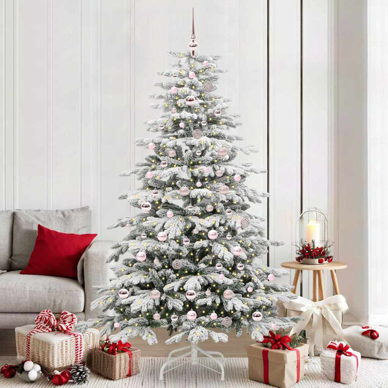 Artificial Hinged Christmas Tree White PE and PVC, 6.89 ft