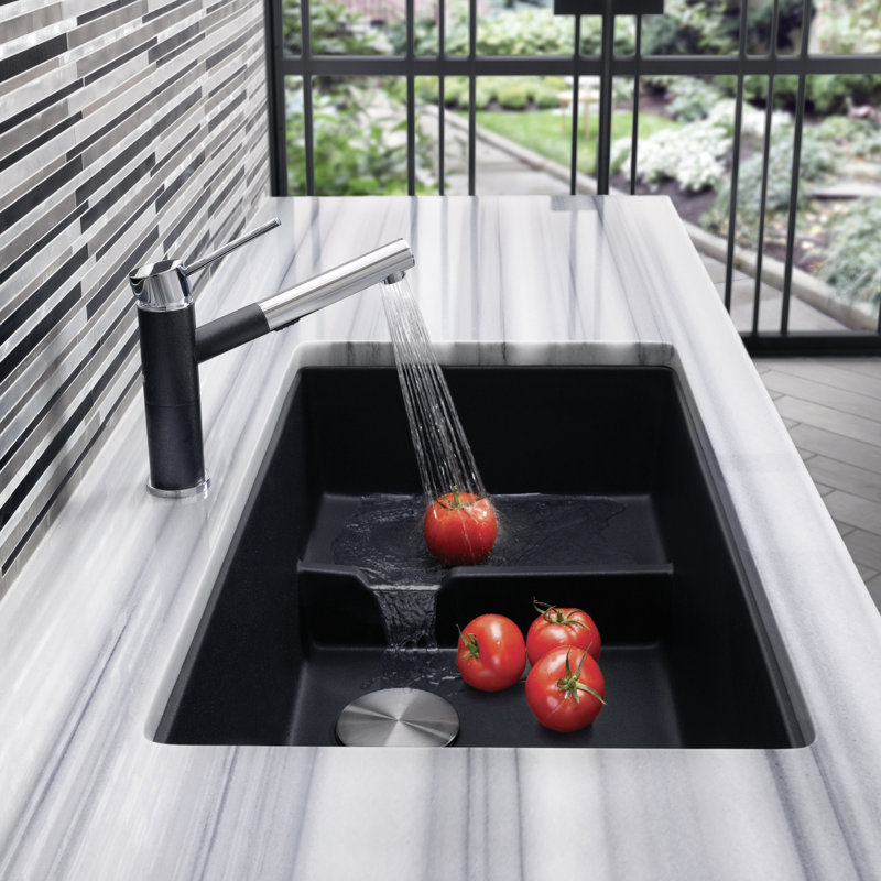 Precis Cascade SILGRANIT 29" L x 18" W Undermount Kitchen Sink with Colander, Café